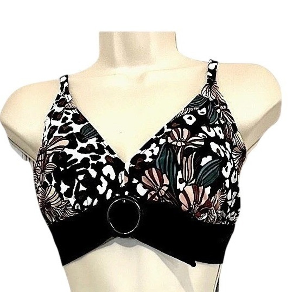 Skinny Dippers Swim Top, Tie Back & Adjustable Straps, Black/Multi, Large, NEW‎